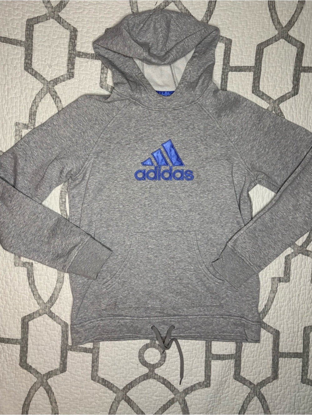 Adidas Gray Hoodie with Blue Logo Women’s Medium